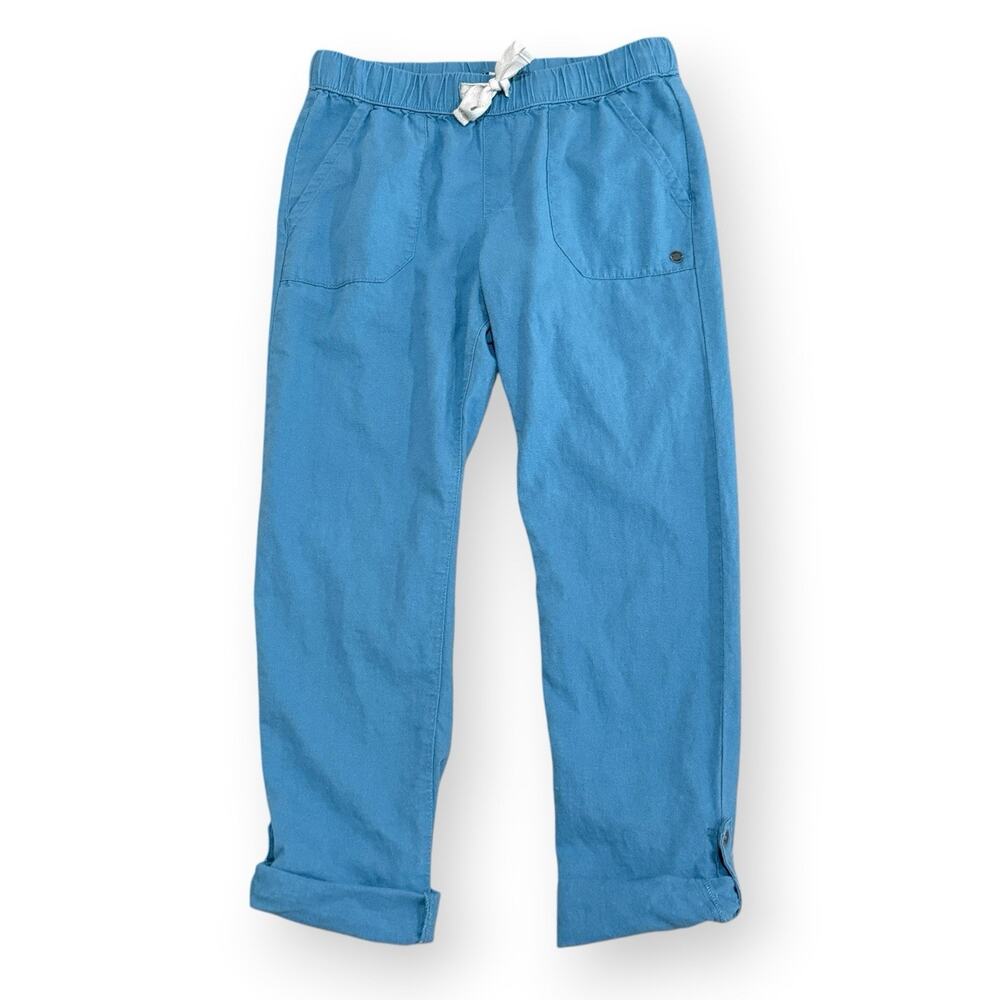 Roxy On The Seashore Pants XS Blue Linen Blend Drawstring Elastic Waist Roll Tab